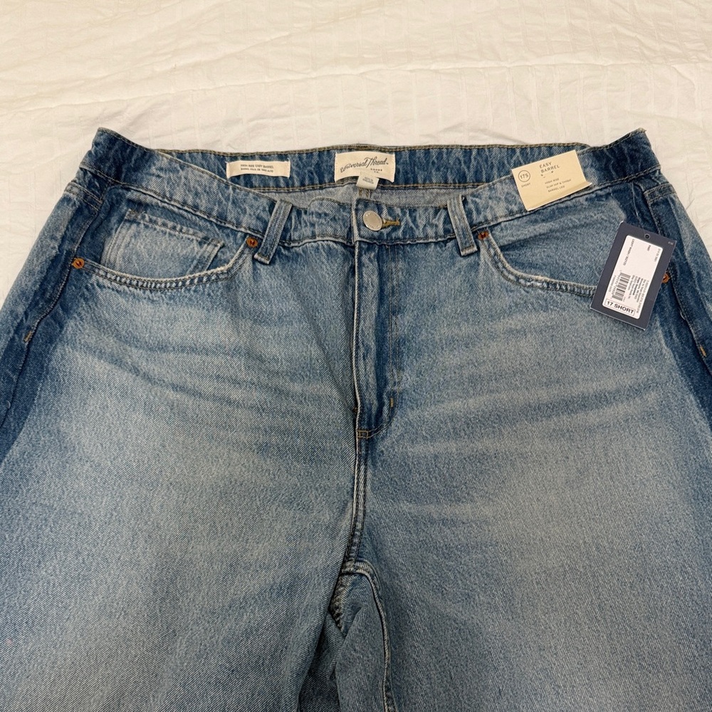 Light Blue Denim Barrel Jeans- Short